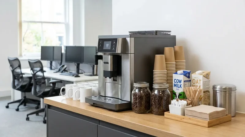 Office coffee bar with a bean-to-cup machine